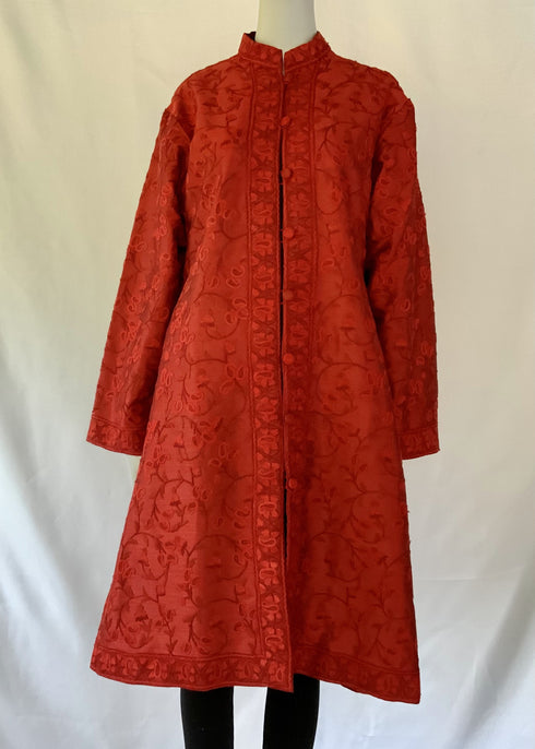 Hand Embroidered Long Jacket - Red